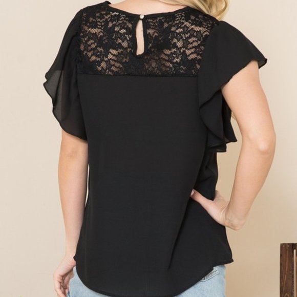 Woven Ruffle Sleeve with Lace Contrast NWT - Picture 2 of 3